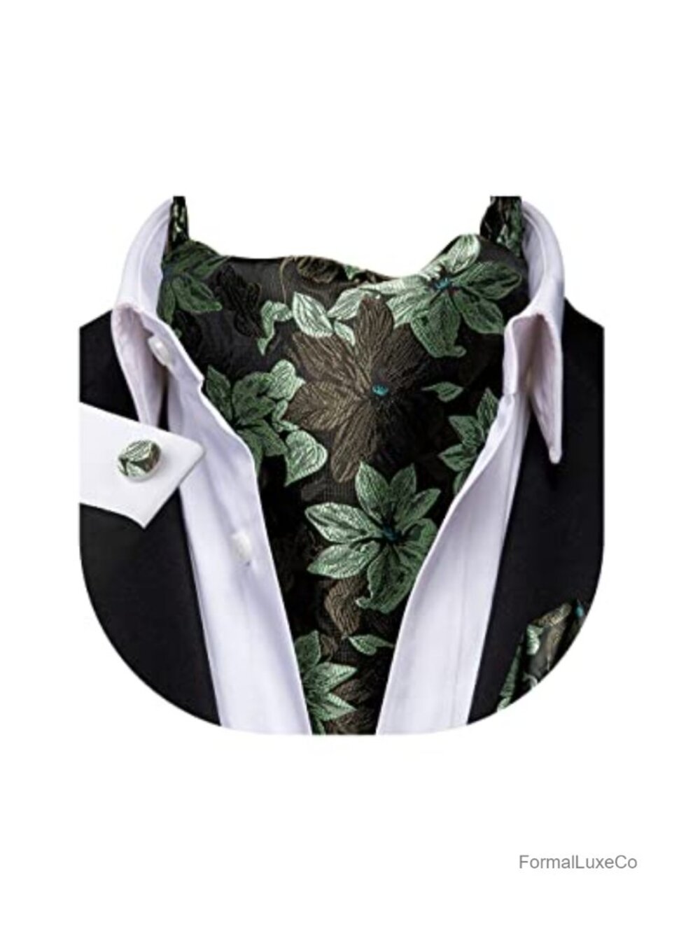 Paisley Floral Ascot Cravat Set with Pocket Square and Cufflinks for Men
